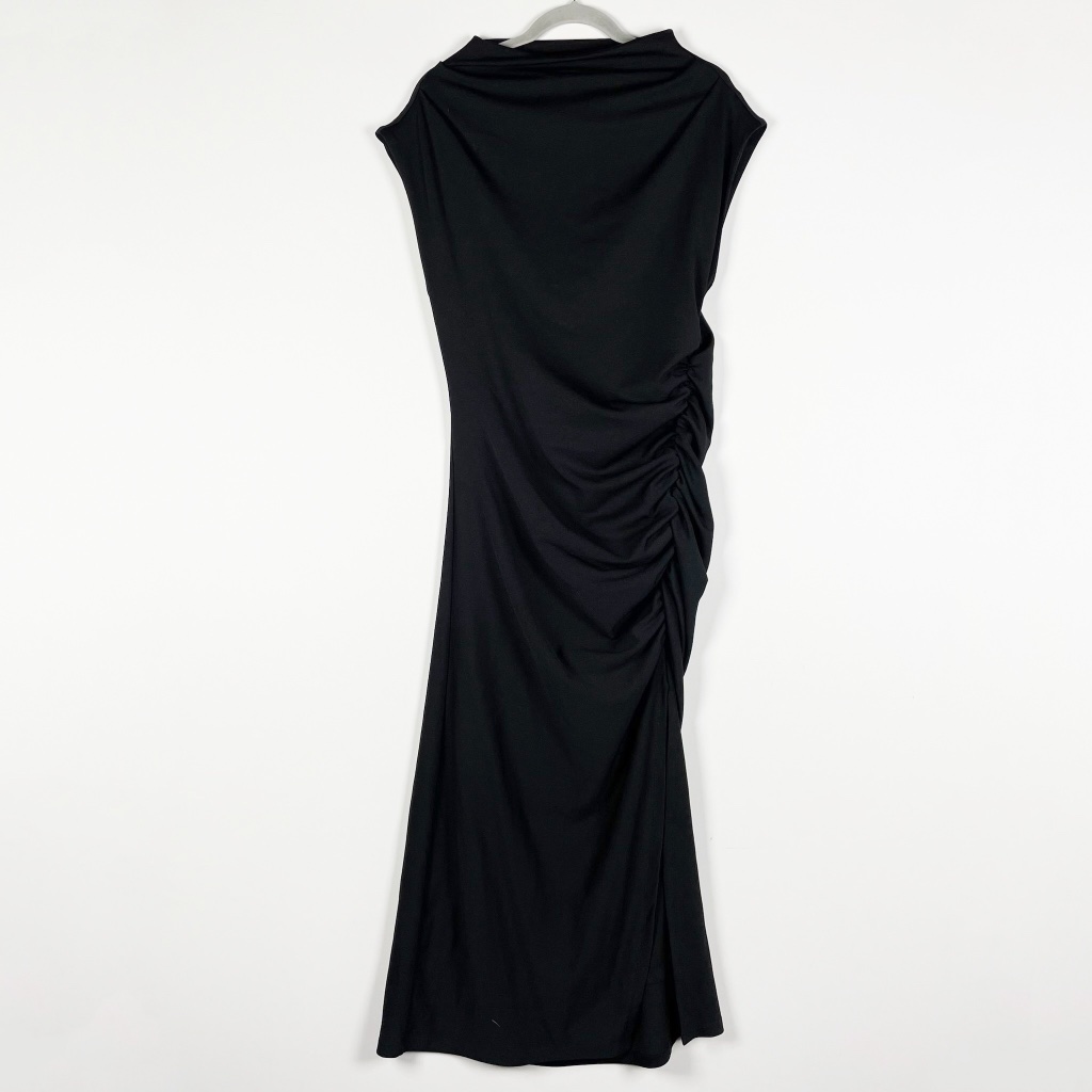 Anthropologie Black Ruched Midi Dress